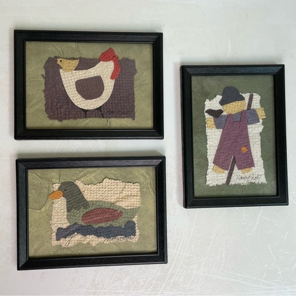 NANCY BASKET Cherokee Native American Fiber Art 3 Framed Duck Scarecrow Chicken - Picture 9 of 11